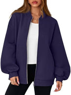 Oversized Zip Up Sweatshirt Women Fleece Zip Up Bomber Jacket Casual Athletic Workout Y2k Sweat Jackets with Pockets