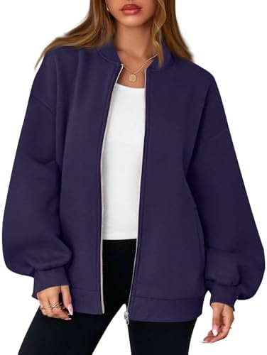 Oversized Zip Up Sweatshirt Women Fleece Zip Up Bomber Jacket Casual Athletic Workout Y2k Sweat Jackets with Pockets