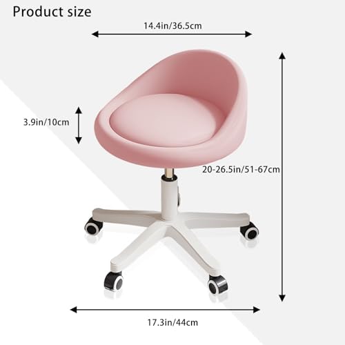 Rolling Stool – Ergonomic Swivel Seat, Adjustable Height, Ultra-Quiet Wheels, Padded PU Leather Cushion, for Salon, Office, Massage & Medical Use Pink 1