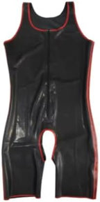 Sleeveless Latex Mens Catsuit With Front Zip Crotch Opened Rubber Bodysuit Jumpsuit