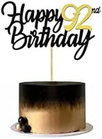 Happy 92nd Birthday Cake Toppers Glitter 92nd Anniversary Cake Topper 92 Years Loved Bday Decorations 92 Gold Birthday Cake Decorations Ninety-two Party Supplies for Women Men(Black Gold)