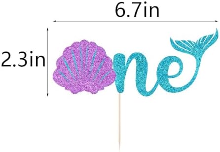 Mermaid One Cake Topper, Baby First Birthday Cake Decor, Under The Sea Theme Photo Décor for Baby Shower/Gender Reveal Party/ 1st Birthday Party Decorations Supplies Glitter(Blue -one)