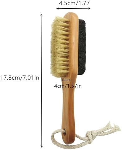 Natural Lava Pumice Stone for Feet with Foot Brush, Callus Remover Foot Scrubber Exfoliator Pedicure Tools for Hard Dead Skin, Softer & Smoother Feet, Double Sided Boar Bristles Wooden Handle