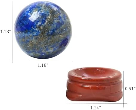 Natural Lapis Lazuli Ball with Red Jasper Stand, Healing Crystal Sphere for Home Fengshui Yoga Meditation, Reiki Energy Balancing 1.18”(30mm)