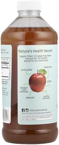 Country Farms Organic Apple Cider Vinegar Tonic, Cleanses and Detoxifies, Helps Balance Fluids, Supports Digestion, With The “Mother”, Ginger Cayenne & Maple, 16 Fl. Oz.
