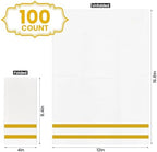 100 Pack Napkins Disposable Guest Towels Linen-Feel Decorative Napkins Soft and Absorbent Dinner Paper Hand Towels for Bathroom Party Powder Room Hotel Fancy Restaurant (100 Gold Line)