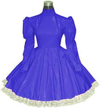 Plus Size Bridesmaid Dress Long Sleeve Maid Dress Cute Cosplay Costumes Vinyl Dresses Candy Color Lace 7XL Women Dresses,Blue,XXXL