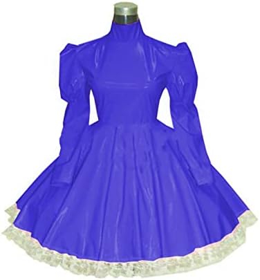 Plus Size Bridesmaid Dress Long Sleeve Maid Dress Cute Cosplay Costumes Vinyl Dresses Candy Color Lace 7XL Women Dresses,Blue,XXXL