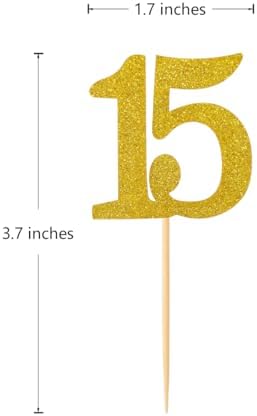 50pcs 15th Cupcake Toppers Gold Glitter Number 15 Cake Picks for Birthday Anniversary Party Decoration