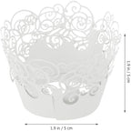 OUNONA 25pcs Hollow out Cake Wrappers Lace Muffin Baking Cups White Pearlized Paper for Wedding Party Dessert Decoration