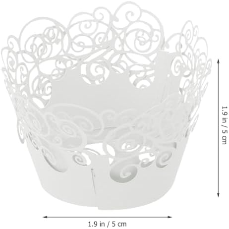 OUNONA 25pcs Hollow out Cake Wrappers Lace Muffin Baking Cups White Pearlized Paper for Wedding Party Dessert Decoration
