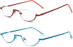 REAVEE 2 Pack Retro Designer Half Frame Reading Glasses for Women Men Spring Hinge Half Moon Readers Stylish Slim Eyeglasses with Pouch, Red and Blue 2.5