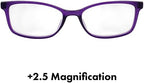 Birdz Eyewear BPA Free Readers Non Carcinogenic Reading Glasses Purple Frame Clear Lens 2.5 Magnification