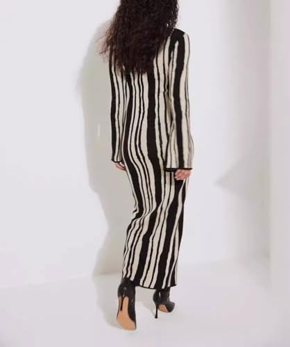 chouyatou Women's Elegant Long Sleeve Sweater Maxi Dress Sexy Stretchy Bodycon Striped Pullover Knit Sweater Dress