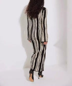 chouyatou Women's Elegant Long Sleeve Sweater Maxi Dress Sexy Stretchy Bodycon Striped Pullover Knit Sweater Dress