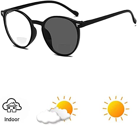oriopxic Round Frame Photochromic Gray Bifocal Reading Glasses For Women Men Transition Bifocal Glasses