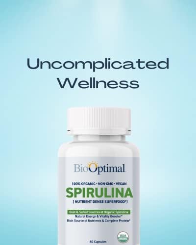 BioOptimal Organic Spirulina Tablets - Organic, Non-GMO, No Additives or Fillers - 500mg Premium Quality Dietary Supplement with Vitamins, Minerals, & Antioxidants (120 Tablets)