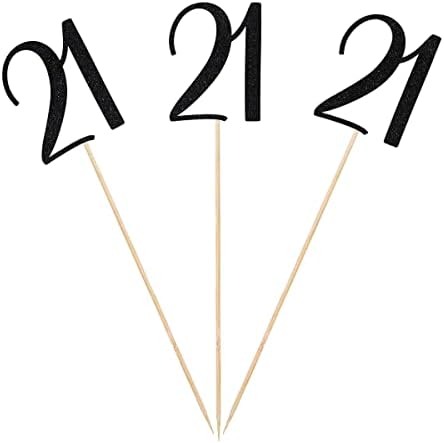 Black Glitter 21st Birthday Centerpiece Sticks, 12-Pack Number 21 Table Topper Anniversary Party Decorations