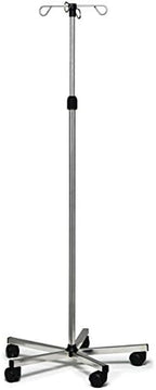 Lumex Deluxe Rolling IV Pole with 4 Hooks – Height-Adjustable Stainless Steel Infusion Stand with 5-Leg Base & Wheels