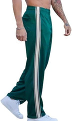 Men's Athletic Track Pants with Side Stripes, Elastic Waistband Sports Jogger Trousers for Gym, Workout, and Casual Wear