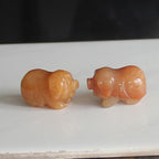 Two mini Hand Carved Gemstone Crystal Pig Figurine Animal Statue Carving Office Home Decor Collections Pockets stone1.2'' (Orange Aventurine)
