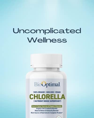 BioOptimal Organic Chlorella Tablets - Organic, Non-GMO, No Additives or Fillers - 500mg Premium Quality Dietary Supplement with Vitamins, Minerals, & Antioxidants (120 Tablets)