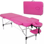 Portable Massage Table Folding with Free Accessories, Wooden/Aluminum 84" Bed 2" Cushion 2/3 Section Massage Spa Bed,Height-Adjustable Salon Bed… (Aluminum Pink 2 Section)