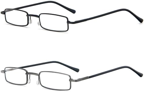 REAVEE 2 Pack Slim Pen Reading Glasses for Men Women, Small Pocket Size Tube Readers Spring Hinge with Portable Clip Case, Black and Grey 1.25