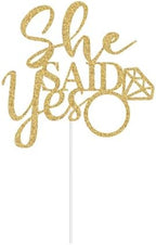 Glitter She Said Yes Cake Topper - Mr & Mrs Wedding Anniversary Cake Topper, He Asked She Said Yes Engagement Bridal Shower Party Decorations Gold