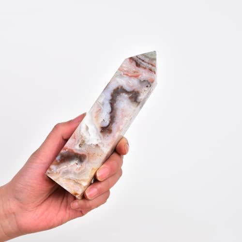 JIC Gem Natural Gemstone Healing Crystal Points Wand Striped Agate Single Terminated Healing Crystal Obelisk Tower Wand Decor Chakra Stone 1-1.3 Lbs