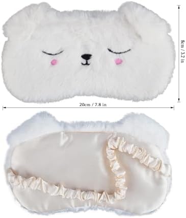 Cute Sleeping Mask, White Dog Soft Plush Fluffy Sleep Mask Men Cartoon Puppy Blindfold Novelty Eye Cover Eyeshade Shade for Kids Girls and Adult Travel (White, Dog)