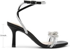 DREAM PAIRS Women's Double Bowknots Heels Open Square Toe Ankle Strap Crystal Rhinestone Dress Sandals for Party Wedding