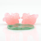 1.5inches Rose Quartz Mandarin Ducks Feng Shui Crystal Love Birds Green Aventurine Lotus Leaf Figurine for Lover and Romance