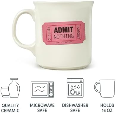 Genuine Fred ADMIT NOTHING, Say Anything Mug, 16-Ounce Ceramic Mug, Microwave and Dishwasher Safe, Double-Sided Artwork