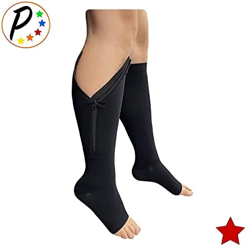Presadee Original Open Toe 20-30 mmHg Firm Compression Circulation Zipper Socks (Black, L/XL)