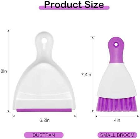 NACENA Mini Dustpan and Brush Set, Small Broom and Dustpan Set Dust Pan and Mini Hand Broom Dustpan and Broom Combo Compact for Home Table Keyboards Sofa Kitchen, Purple
