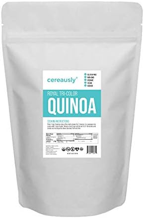 CEREAUSLY Organic Tri-Color Quinoa – Premium Royal Quinoa from Bolivia – Kosher and Non-GMO Quinoa Bulk – Vegan and Gluten-Fee Cooking Quinoa – 4 LB