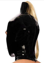 Latex Hood with Red Lips with Blond Ponytail Rubber Mask with Golden Wig Cosplay Party Wear Costume