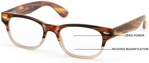 V.W.E. Women or Men Rectangular Progressive Bifocal Clear Lens Reading Glasses - No Line or Bubble - Zero Power on Top Reader