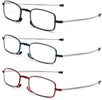 3 Pack Folding Reading Glasses with Keychain Compact Bags Women Men Blue Light Blocking Spring Hinge Portable Pocket Readers,Black Blue and Red 2.0