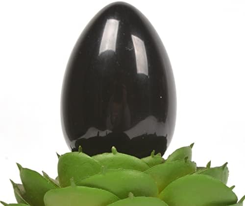 Justinstones Natural Black Obsidian Gemstone Egg Crystal Healing Chakra Meditation Home Office Decor Stone with Stone Stand