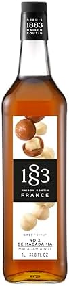 1883 Macadamia Nut Syrup for Drinks, Made in France, 1 Liter Glass Bottle