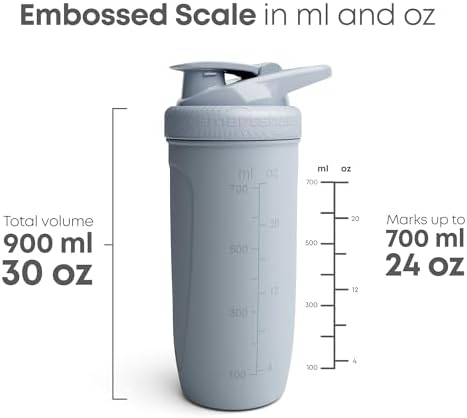 Smartshake Reforce Stainless Steel Protein Shaker Bottle - Non Insulated Unisex Gym Bottle | Metal Shaker Bottles - 900 ml | 30 oz - Leakproof Screw-On Lid - DEHP & BPA Free (Grey)