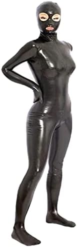 leesuo Women's Sexy Shiny Wetlook PVC Leather Zipper Crotch Bodysuit Catsuit with Gloves Toes Clubwear