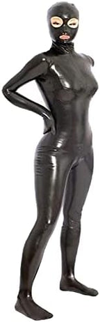 leesuo Women's Sexy Shiny Wetlook PVC Leather Zipper Crotch Bodysuit Catsuit with Gloves Toes Clubwear