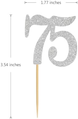50pcs 75th Cupcake Toppers Silver Glitter Number 75 Cake Picks for Birthday Wedding Anniversary Party Decorations