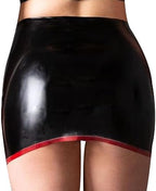 Black and Red Trims Sexy Mini Latex Skirts Short Rubber Bottoms,Black,M