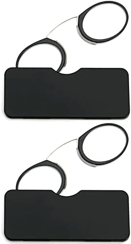 REAVEE 2 Pack Pinch Nose Clip on Reading Glasses Armless for Men Women, No Temple Slim Compact Readers Ultra Thin with Mini Portable Case, Black +1.0