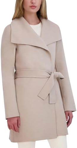 TAHARI Women's Double-faced Luxury Soft Wool Blend Peacoat- Wrap Wool Coat With Removable Belt