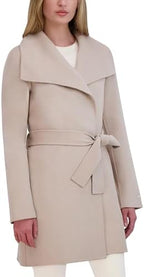 TAHARI Women's Double-faced Luxury Soft Wool Blend Peacoat- Wrap Wool Coat With Removable Belt
